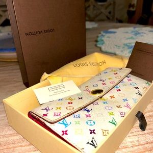 LOUIS VUITTON Monogram Multicolor Sarah Wallet White used snap not working